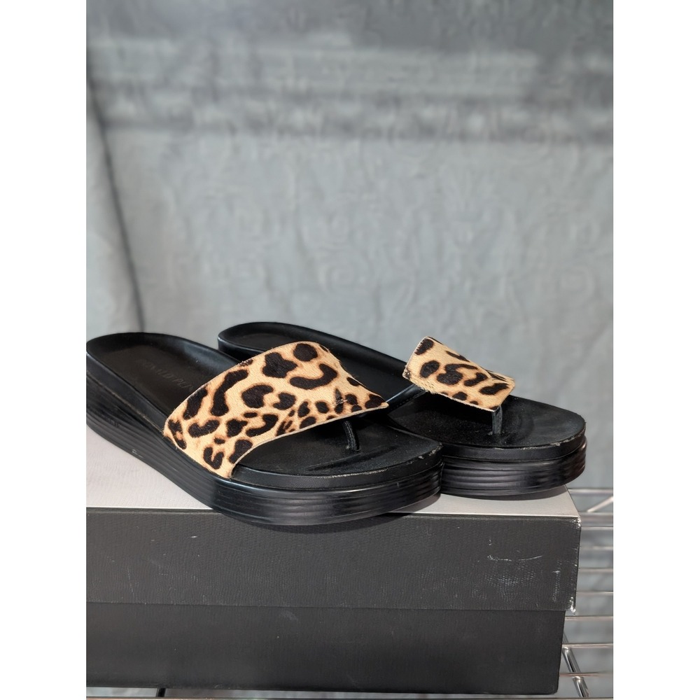 Donald Pliner FIFI Leopard Haircalf Platform Slide Thong Sandals 7.5M